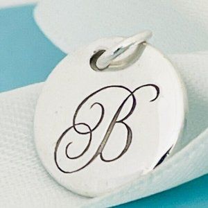 NEW Tiffany Letter B Notes Alphabet Disc Charm Initial Pendant in Silver